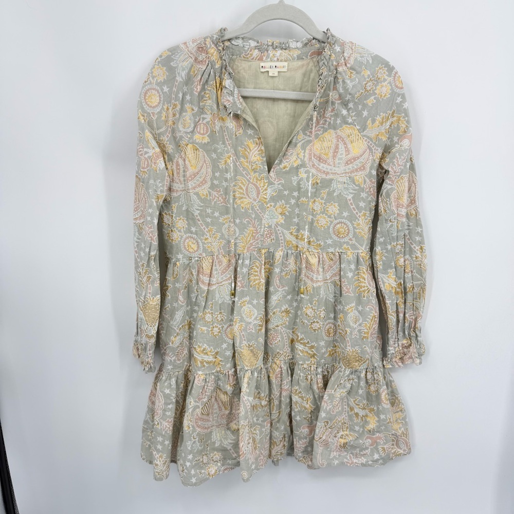 Roller Rabbit tiered mini dress with gray pink gold sz XS